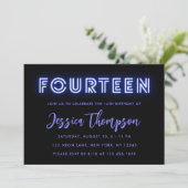 ネオンブルー14th誕生日招待状 招待状 (スタンド正面)