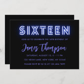 ネオンブルー16th誕生日招待状 招待状 (正面/裏面)