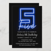 ネオンブルー5th誕生日招待状 招待状 (正面/裏面)