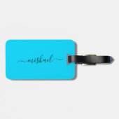 ネオンブルー，タイポグラフィ，パーソナライズ ラゲッジタグ (裏面横)