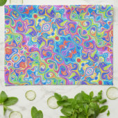 ネオンブルー、ライム、紫とオレンジの渦巻きパターン キッチンタオル (折り畳み)