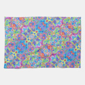 ネオンブルー、ライム、紫とオレンジの渦巻きパターン キッチンタオル (横)