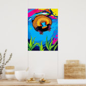 ネオンプラチプスアンダーウォータースプラッシュカラフル- Ausie ポスター (キッチン)