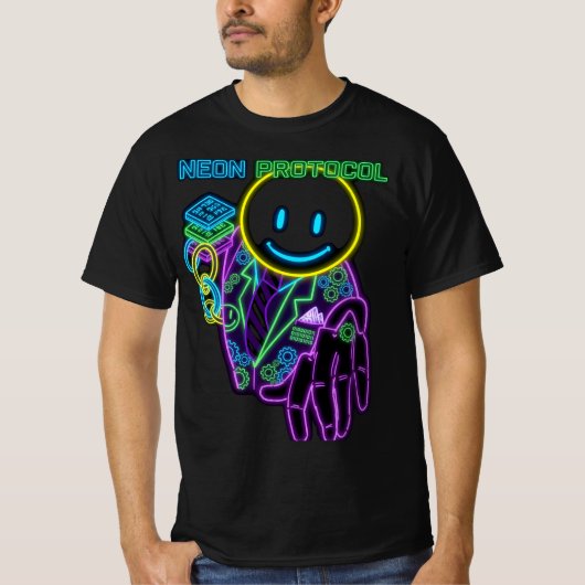 ネオンプロトコル: デジタルサイバー スマイル Tシャツ (正面)