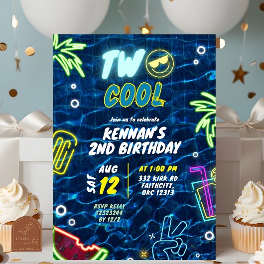 ネオンプールサマー・ツークール2歳の誕生日 招待状