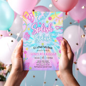 ネオンプールパーティーの招待状 夏のトロピカルグロー 招待状