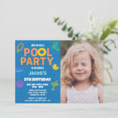 ネオンプールパーティーの誕生日招待状（写真付き） 招待状 (スタンド正面)