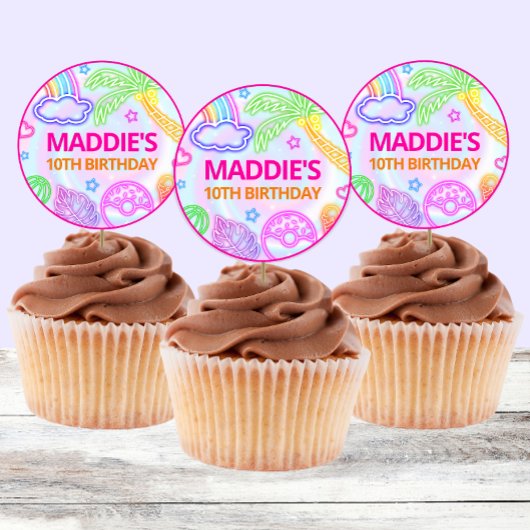 ネオンプールパーティー誕生日シール ラウンドシール