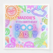 ネオンプールパーティー誕生日ナプキンス (正面)