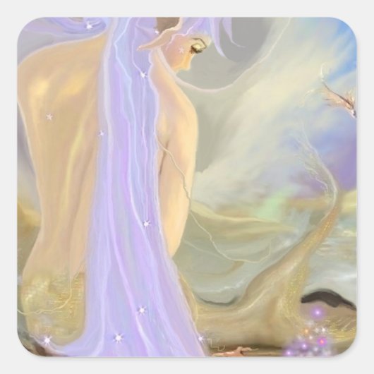 ネオンヘアーの人魚 スクエアシール (正面)