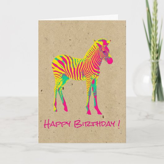 ネオンベビーのシマウマのサイケデリックでファンキーなレトロの誕生日 カード (正面)