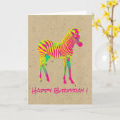 ネオンベビーのシマウマのサイケデリックでファンキーなレトロの誕生日 カード (黄色い花)