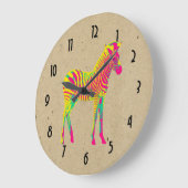 ネオンベビーゼブラサイケデリックピンクイエロー&グリーン ラージ壁時計 (傾斜)