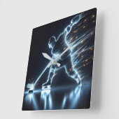 ネオンホッケープレーヤーOn Ice スクエア壁時計 (傾斜)