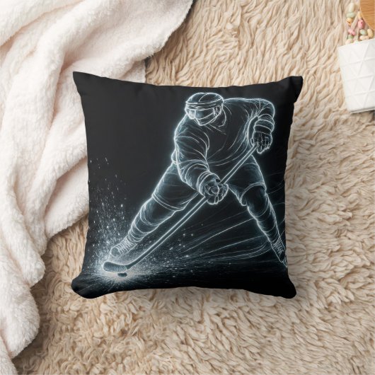 ネオンホッケー選手が氷上で クッション (ブランケット)