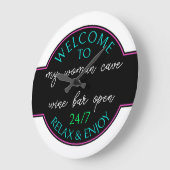 ネオンホットピンクアクアブルーホワイト彼女は歓迎を流した ラージ壁時計 (傾斜)