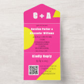 ネオンホットピンクイエローレトロモダンはっきりしたエレガント オールインワン招待状 (内側)