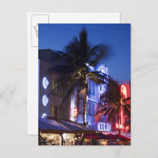 ネオンホテルアットナイト,海ドライブ,サウスマイアミビーチ ポストカード (正面/裏面)