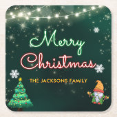 ネオンホリデークリスマスパーティー スクエアペーパーコースター (正面)