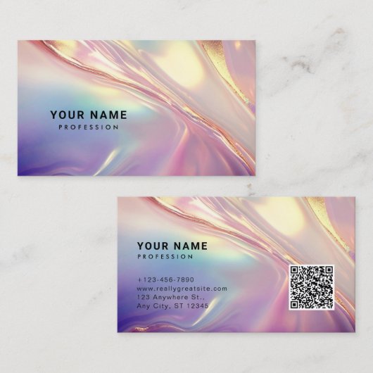 ネオンホログラフィック液体質感QRコード 名刺 (正面/裏面)