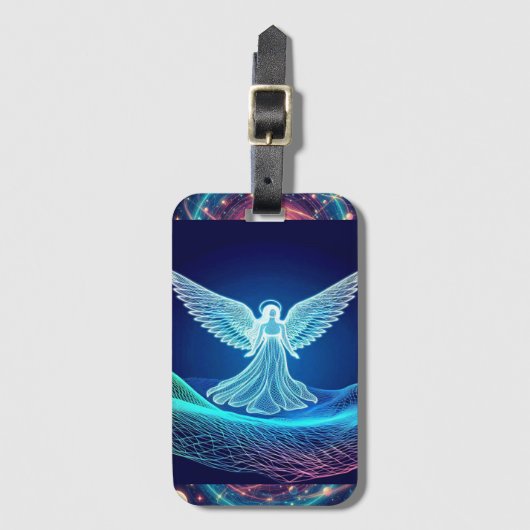 ネオンホワイトエンジェルオン銀河系背景荷物タグ ラゲッジタグ (正面縦)