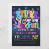 ネオンボウリングの誕生日パーティー招待 - ストライクしよう 招待状 (正面)