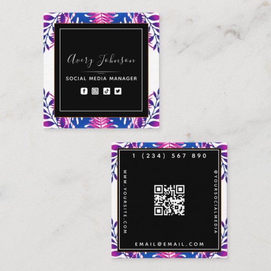 ネオンボタニカルガーデン Bloom QRコード SNS スクエア名刺 (正面/裏面)