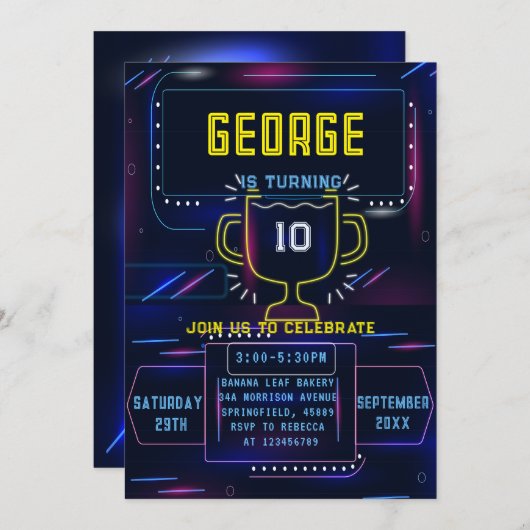 ネオンボーイ誕生日 招待状 (正面/裏面)