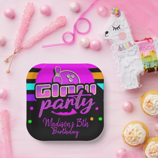 ネオンボーリングパーティーバッシュ誕生日パーティー ペーパープレート (パーティー)