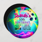 ネオンボーリングボールグローバースデーパーティーへの招待 招待状 (正面/裏面)