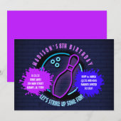 ネオンボーリングボールラウンドバースデーパーティーへの招待 (正面/裏面)