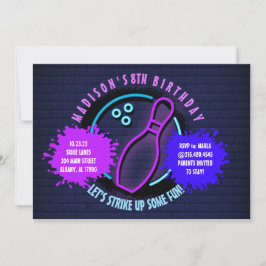 ネオンボーリングボールラウンドバースデーパーティーへの招待
