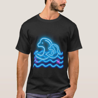 ネオンポストカード ネオンプリント イルカ Tシャツ