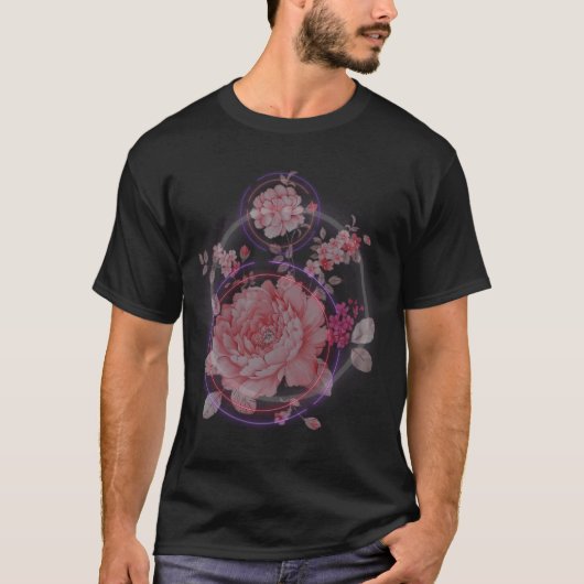 ネオンポストカード ネオンプリント フラワー Tシャツ (正面)