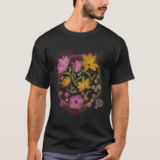 ネオンポストカード ネオンプリント フラワー Tシャツ (正面)