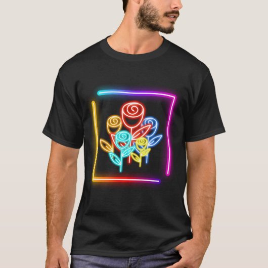 ネオンポストカード ネオンプリント 花 Tシャツ (正面)