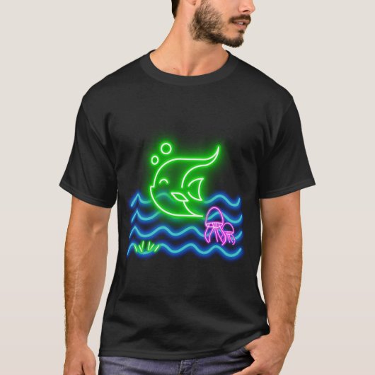 ネオンポストカード ネオンプリント 魚 Tシャツ (正面)