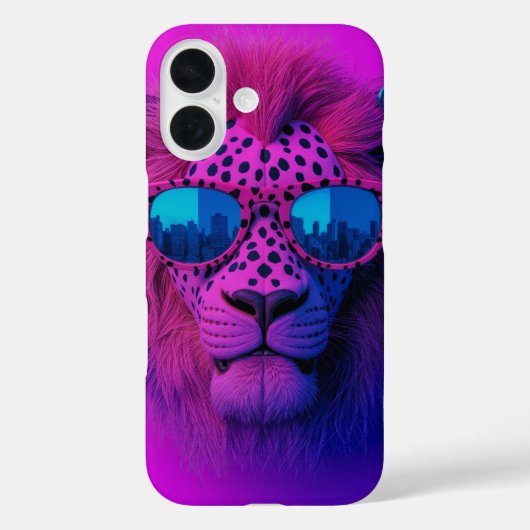 ネオンポップアートの青いサングラスをかけたライオン Case-Mate iPhoneケース (裏面)