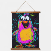ネオンポップアートペンギン： 遊び心とカラフルな  吊り下げ型タペストリー (正面)