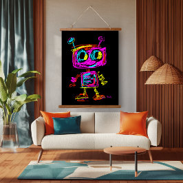 ネオンポップアートロボット: 遊び心と未来感 吊り下げ型タペストリー