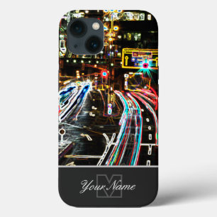 ネオンポップ・アートのアートの街の通りとモノグラム! iPhone 13ケース