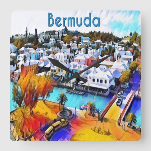 ネオンポップ・アートのアートバミューダ壁時計 スクエア壁時計 (正面)