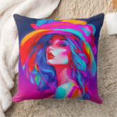 ネオンポップ・アートのアートポートレート クッション (ブランケット)