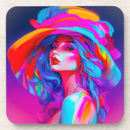 ネオンポップ・アートのアートポートレート コースター