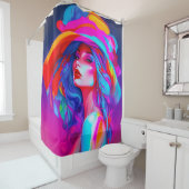 ネオンポップ・アートのアートポートレート シャワーカーテン (インサイチュ)