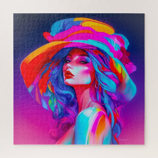 ネオンポップ・アートのアートポートレート ジグソーパズル (縦)