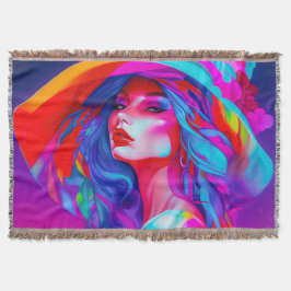 ネオンポップ・アートのアートポートレート スローブランケット