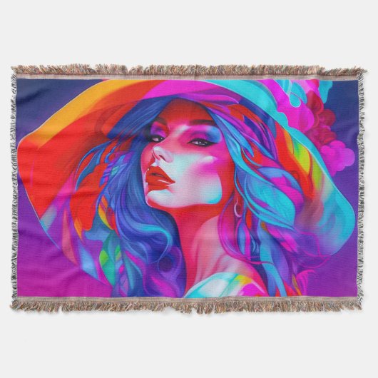 ネオンポップ・アートのアートポートレート スローブランケット (正面)