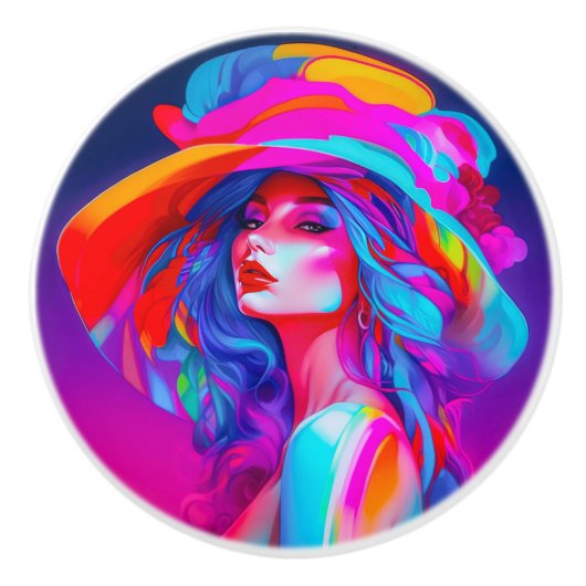 ネオンポップ・アートのアートポートレート セラミックノブ (正面)