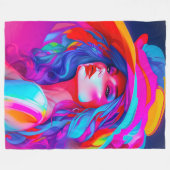 ネオンポップ・アートのアートポートレート フリースブランケット (正面(横))